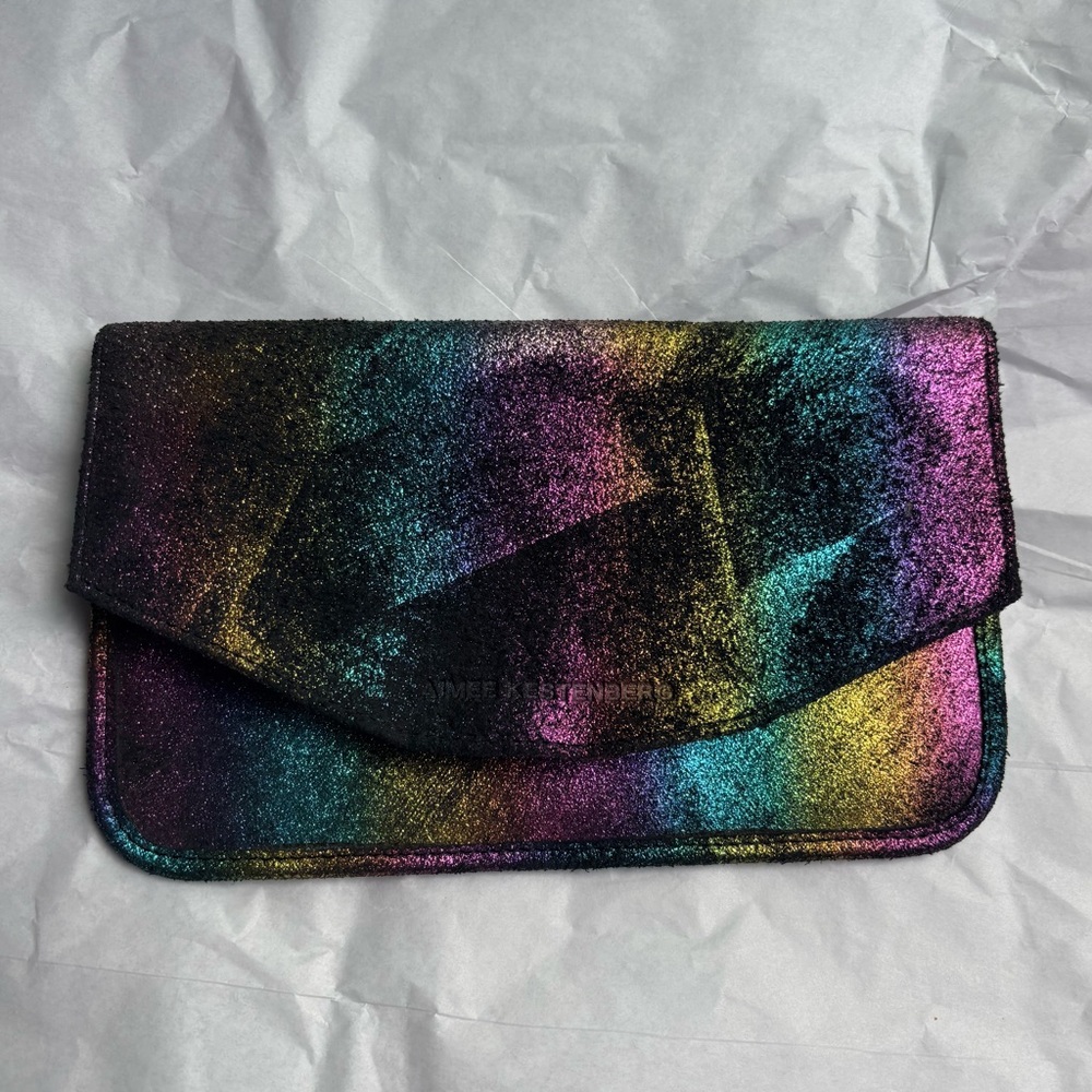 Aimee Kestenberg suede metallic rainbow flap wallet clutch - Picture 9 of 9